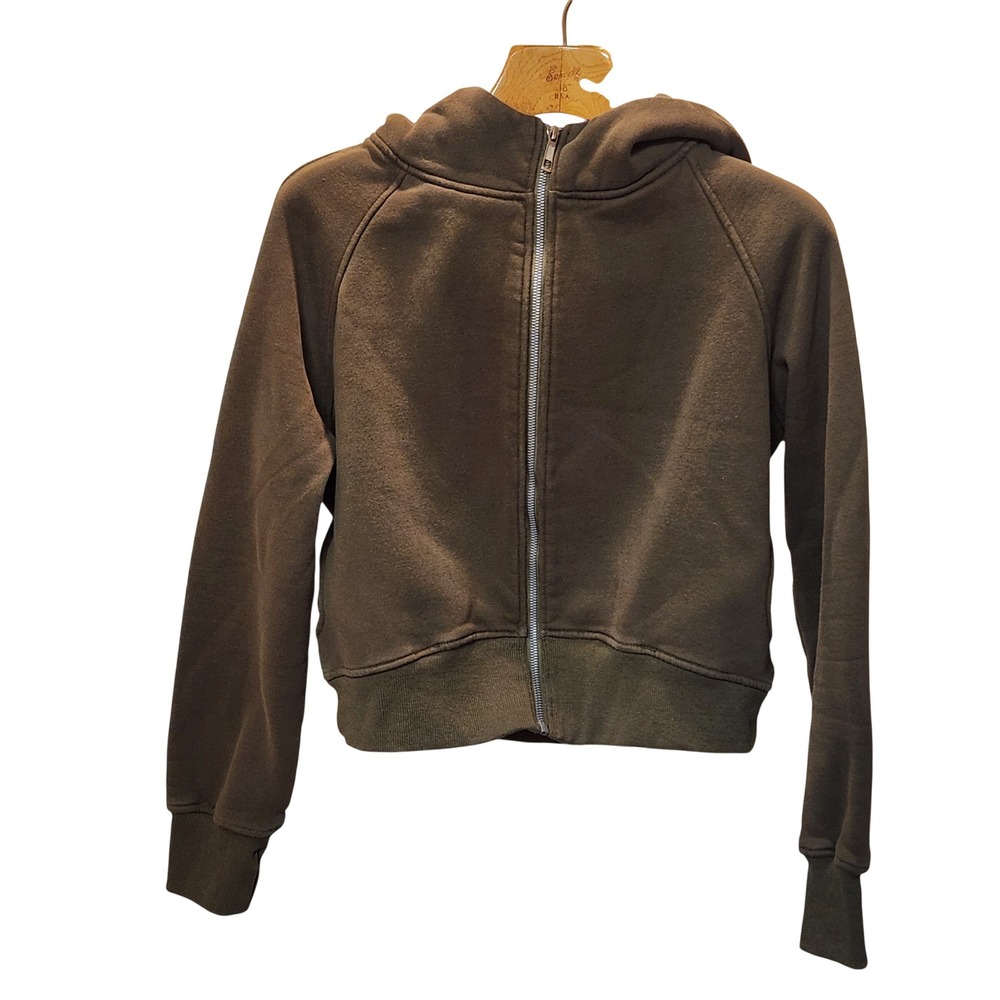 Trendy Queen Olive Green Cowl Cozy Zip Up Hoodie Jacket‎ Thumbhole Women Size L